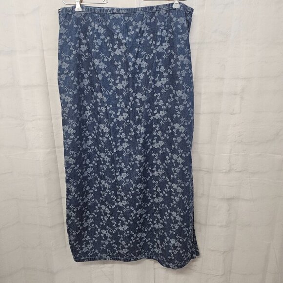 Liz Claiborne Blue Floral Boho Blouse Midi Skirt Chambray Set 12 - Picture 11 of 16